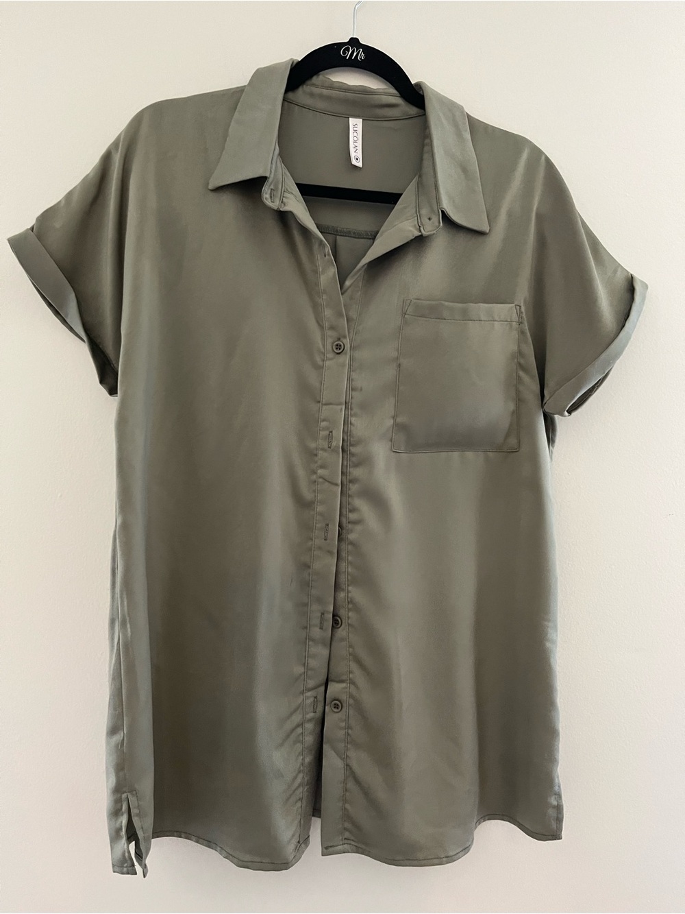 Relaxed Olive Short-Sleeve Button-Down Shirt